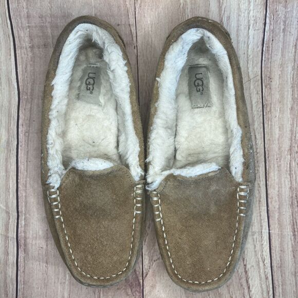 UGG slippers shoes Womens 8 beige Ansley chestnut moccasin house shoe comfort - Picture 4 of 12